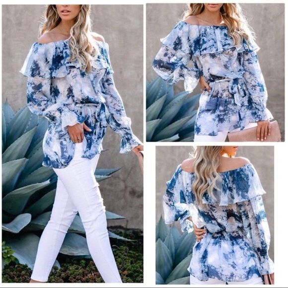 OFF Shoulder Top Hand Dip-dye Woven Top - Picture 1 of 11